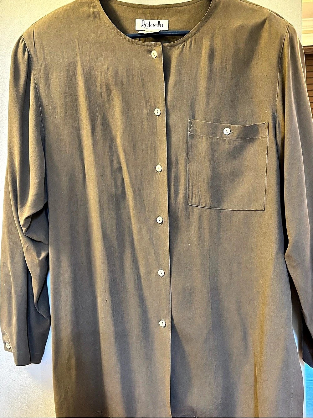 Rafaella Silk Button Down Shirt Brown Size Medium Like New